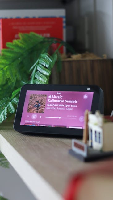 Smart home display showing integrated music streaming services